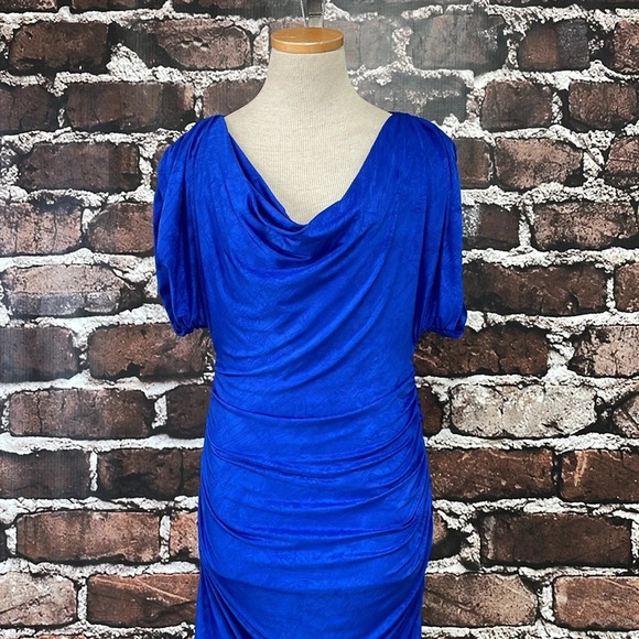 Aidan Maddox Dress Women's 6 Blue Bodycon Short Sleeve Scoop Neck Knee Length - Picture 7 of 17